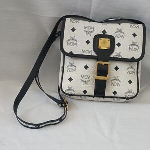 MCM Monogrammed White and Black Shoulder Bag
